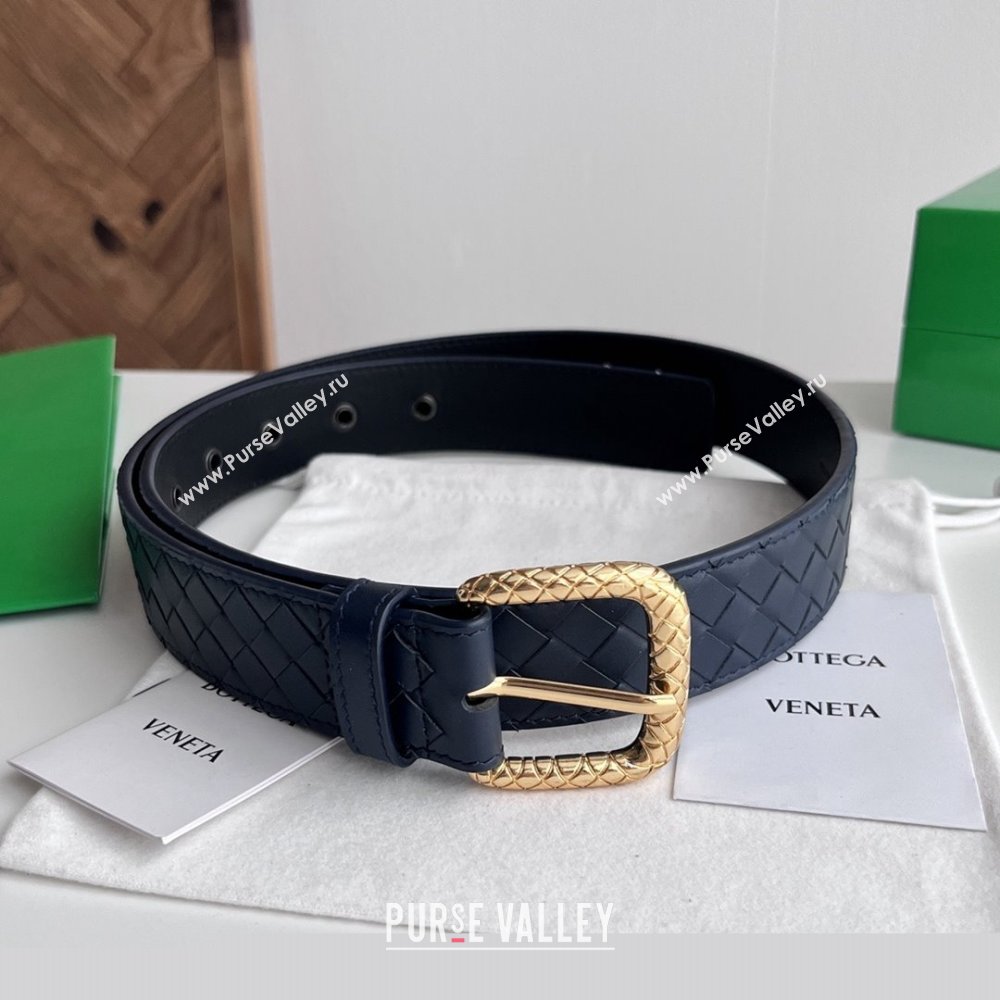 Bottega Veneta Intreccio Loop Belt 3.5cm BV111724 Deep Blue/Gold 2025 (YANG-25111724)