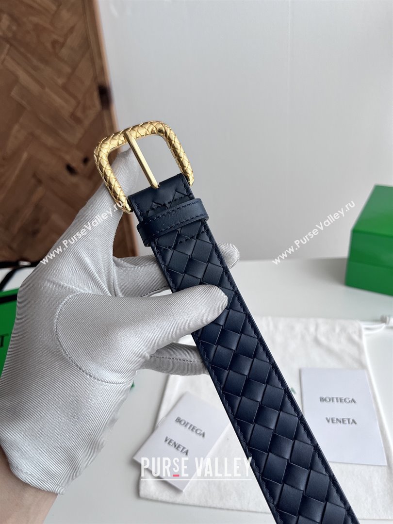 Bottega Veneta Intreccio Loop Belt 3.5cm BV111724 Deep Blue/Gold 2025 (YANG-25111724)