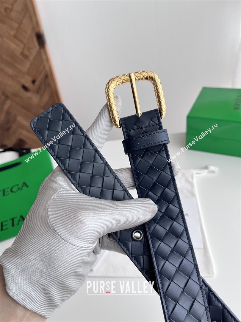 Bottega Veneta Intreccio Loop Belt 3.5cm BV111724 Deep Blue/Gold 2025 (YANG-25111724)