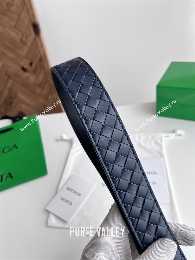 Bottega Veneta Intreccio Loop Belt 3.5cm BV111724 Deep Blue/Gold 2025 (YANG-25111724)