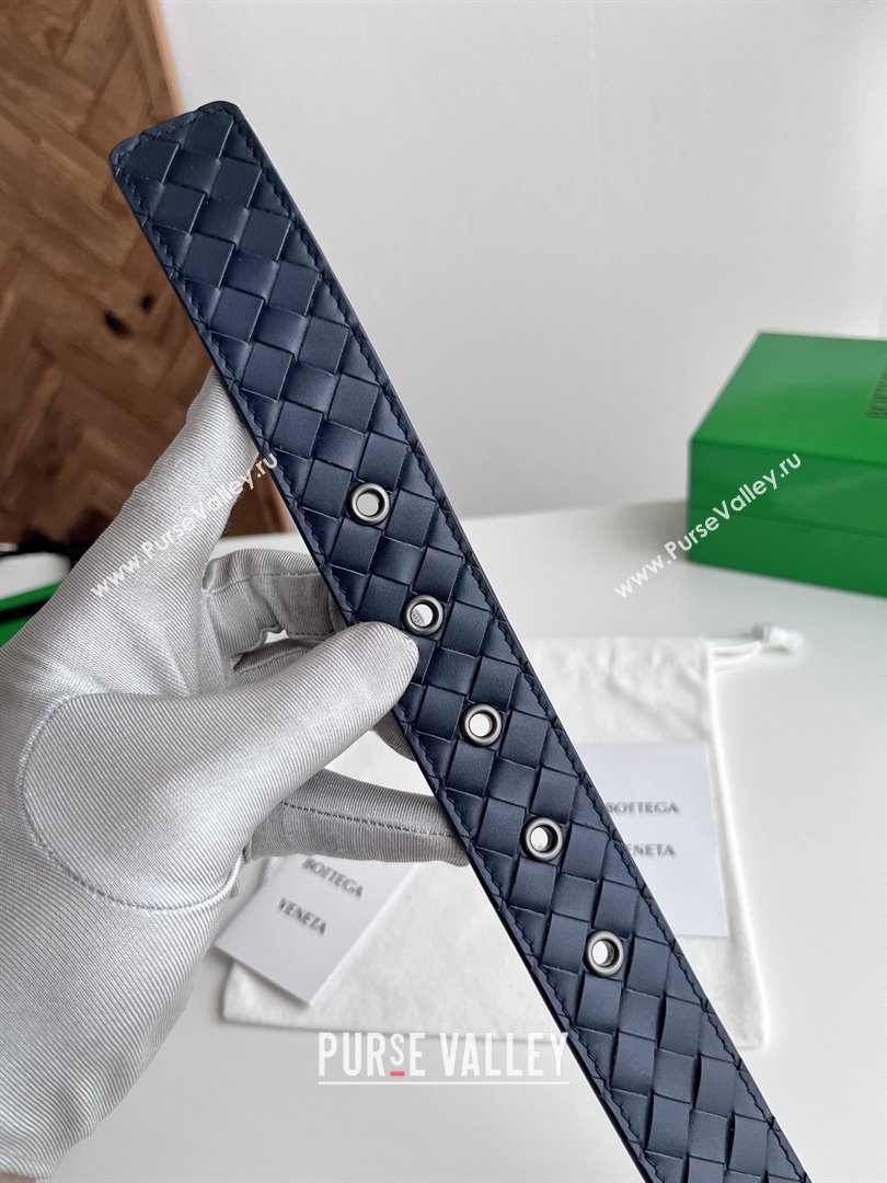 Bottega Veneta Intreccio Loop Belt 3.5cm BV111724 Deep Blue/Gold 2025 (YANG-25111724)