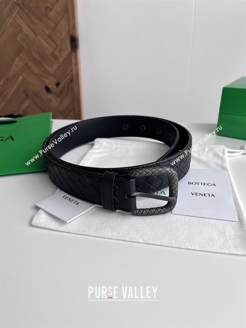 Bottega Veneta Intreccio Loop Belt 3.5cm BV111725 Black 2025 (YANG-25111725)