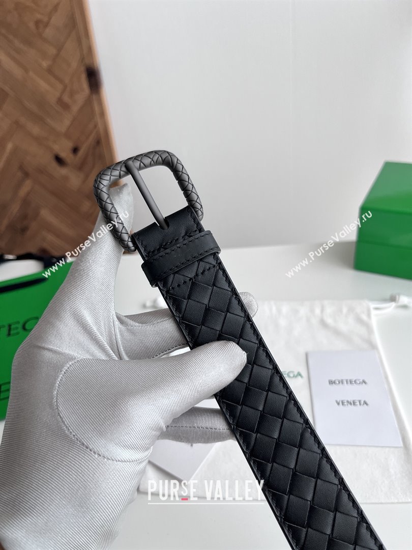 Bottega Veneta Intreccio Loop Belt 3.5cm BV111725 Black 2025 (YANG-25111725)