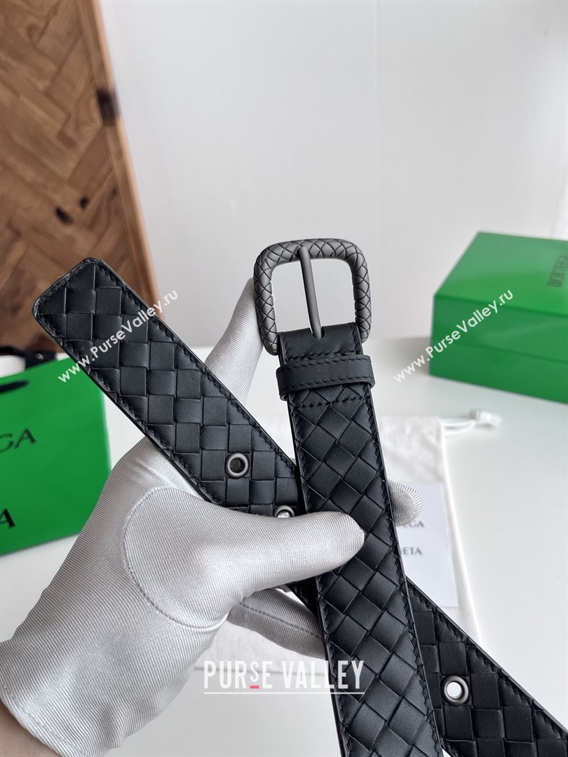 Bottega Veneta Intreccio Loop Belt 3.5cm BV111725 Black 2025 (YANG-25111725)