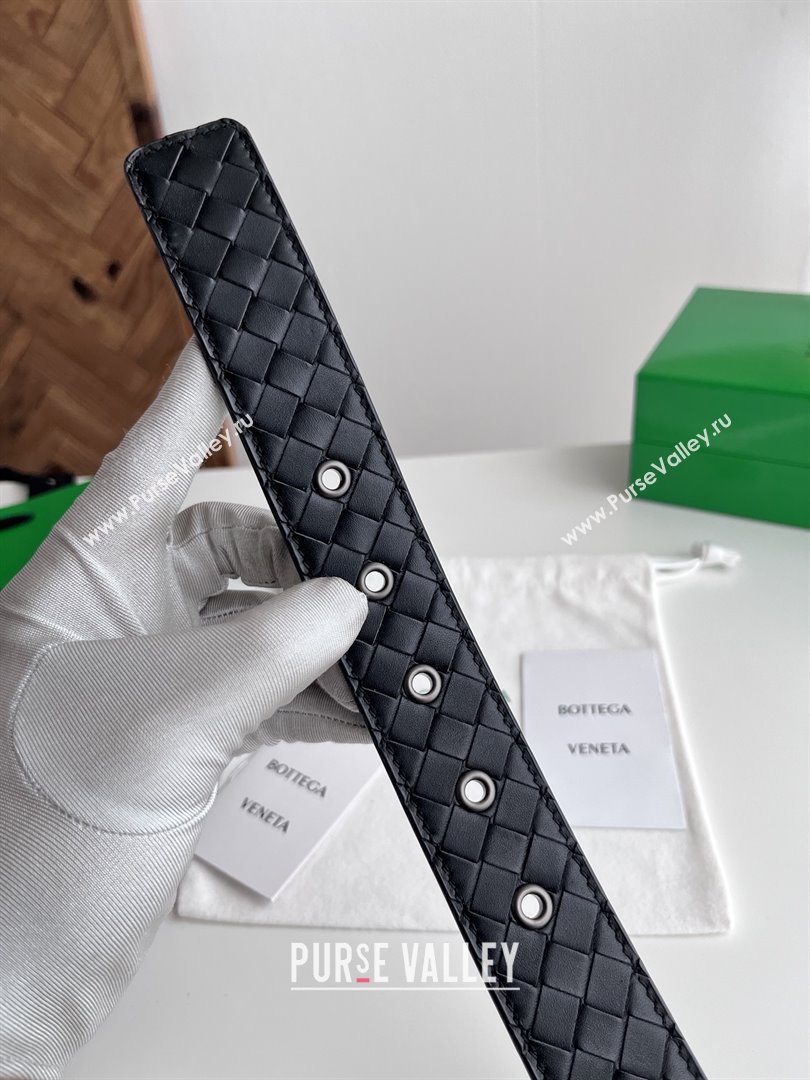 Bottega Veneta Intreccio Loop Belt 3.5cm BV111725 Black 2025 (YANG-25111725)