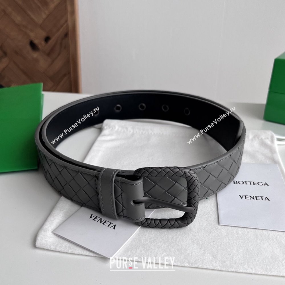 Bottega Veneta Intreccio Loop Belt 3.5cm BV111728 Grey 2025 (YANG-25111728)