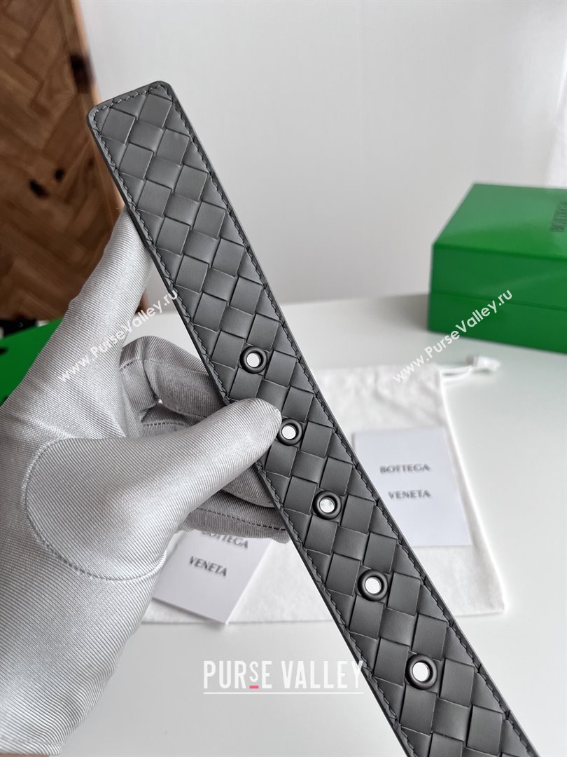 Bottega Veneta Intreccio Loop Belt 3.5cm BV111728 Grey 2025 (YANG-25111728)