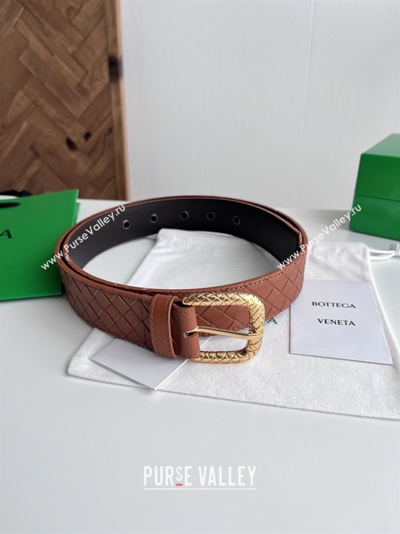 Bottega Veneta Intreccio Loop Belt 3.5cm BV111729 Brown 2025 (YANG-25111729)