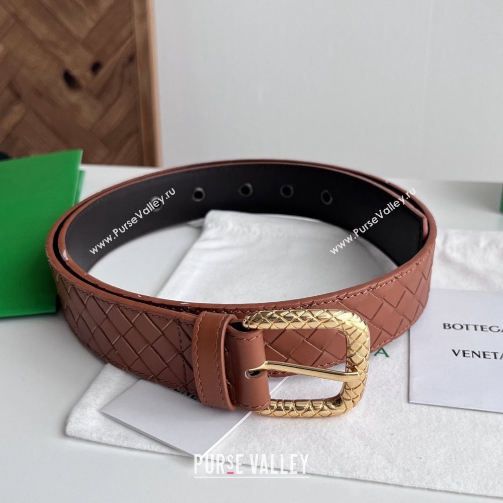 Bottega Veneta Intreccio Loop Belt 3.5cm BV111729 Brown 2025 (YANG-25111729)