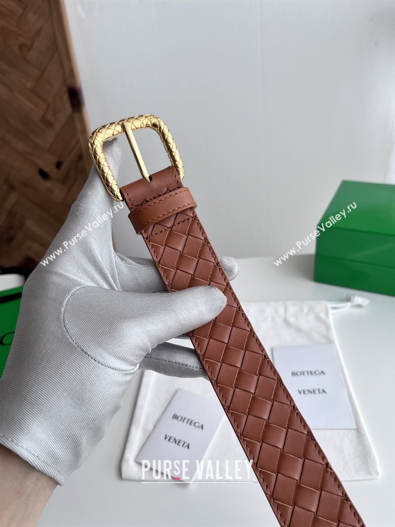 Bottega Veneta Intreccio Loop Belt 3.5cm BV111729 Brown 2025 (YANG-25111729)