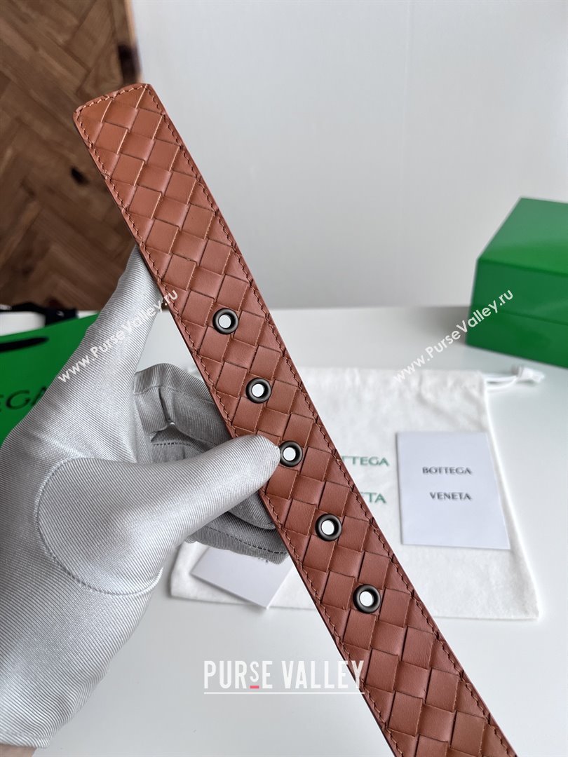 Bottega Veneta Intreccio Loop Belt 3.5cm BV111729 Brown 2025 (YANG-25111729)