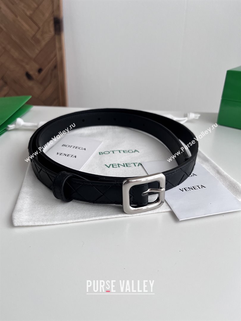 Bottega Veneta Womens Contour Belt 2cm BV111710 Black/Silver 2025 (YANG-25111710)