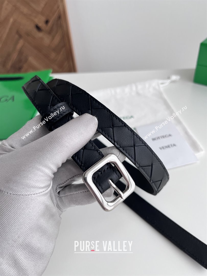 Bottega Veneta Womens Contour Belt 2cm BV111710 Black/Silver 2025 (YANG-25111710)