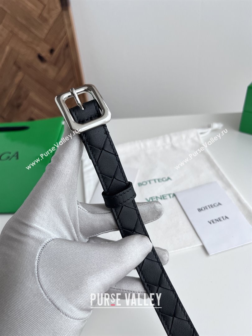 Bottega Veneta Womens Contour Belt 2cm BV111710 Black/Silver 2025 (YANG-25111710)