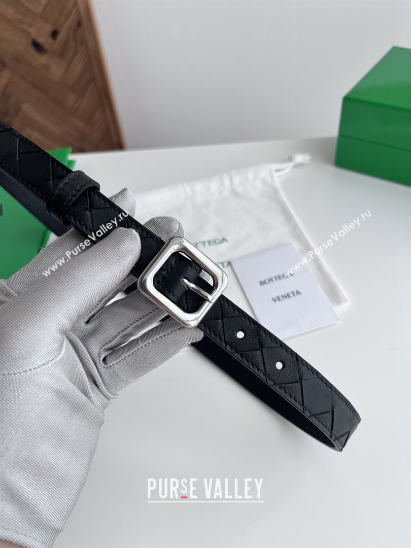 Bottega Veneta Womens Contour Belt 2cm BV111710 Black/Silver 2025 (YANG-25111710)