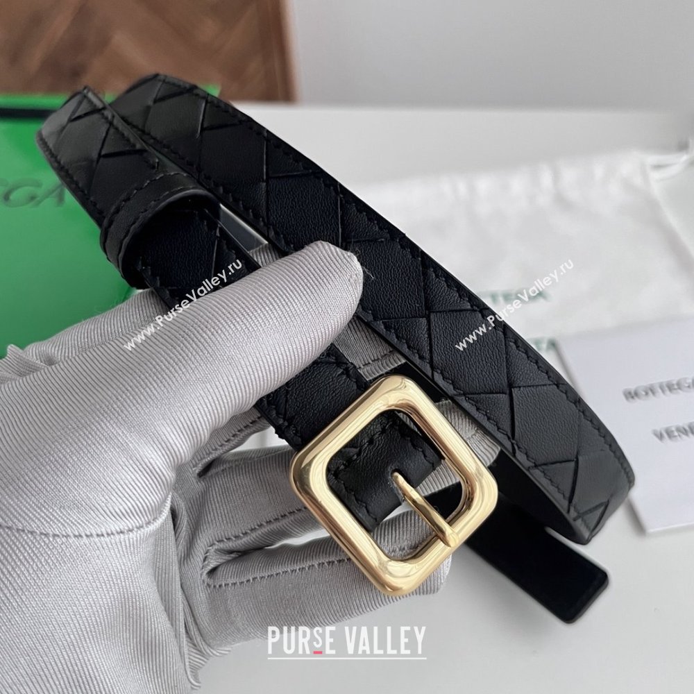 Bottega Veneta Womens Contour Belt 2cm BV111711 Black/Gold 2025 (YANG-25111711)