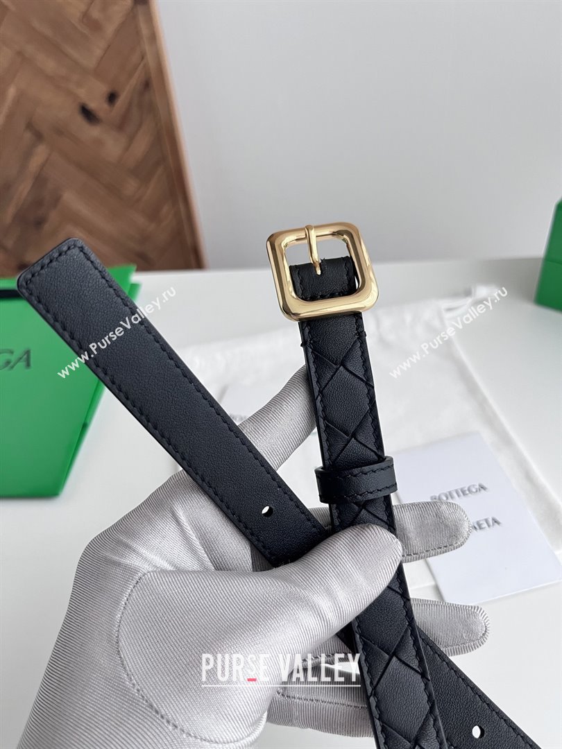 Bottega Veneta Womens Contour Belt 2cm BV111711 Black/Gold 2025 (YANG-25111711)