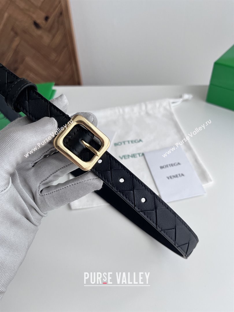 Bottega Veneta Womens Contour Belt 2cm BV111711 Black/Gold 2025 (YANG-25111711)
