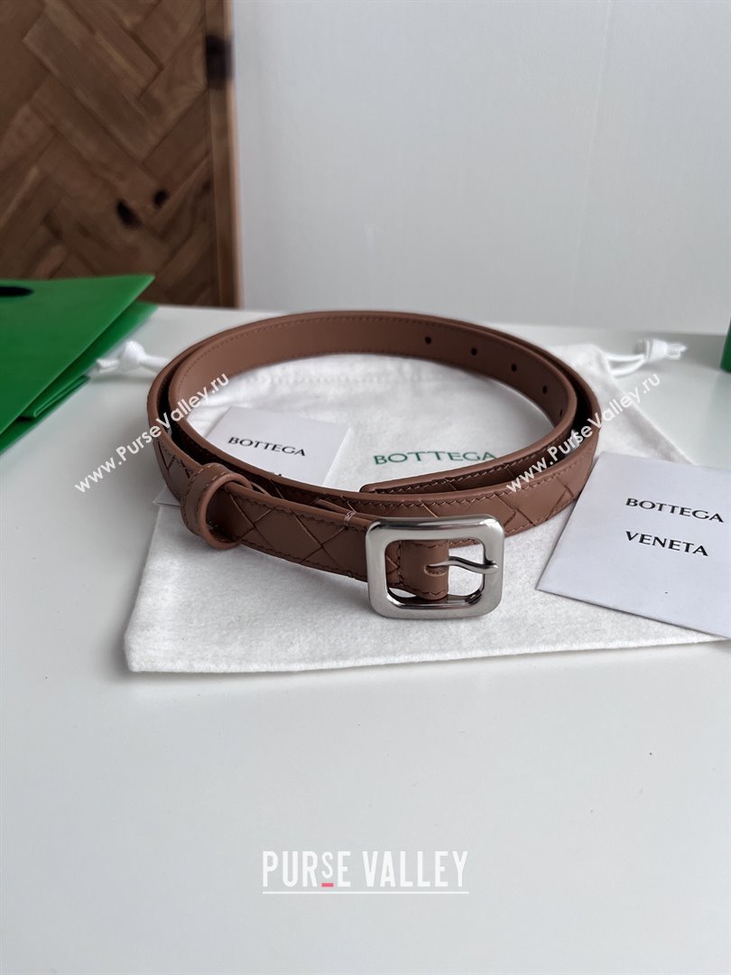 Bottega Veneta Womens Contour Belt 2cm BV111712 Brown/Silver 2025 (YANG-25111712)