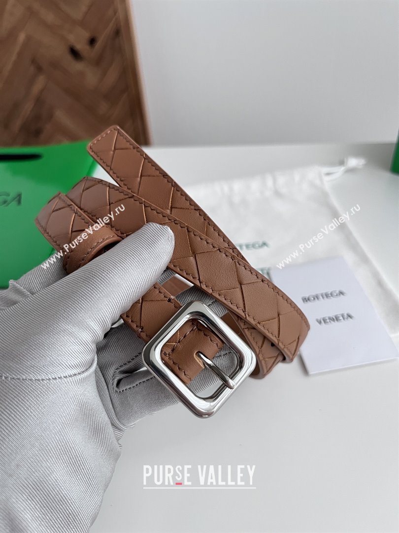 Bottega Veneta Womens Contour Belt 2cm BV111712 Brown/Silver 2025 (YANG-25111712)