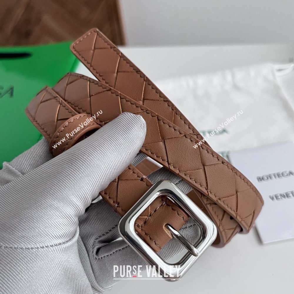 Bottega Veneta Womens Contour Belt 2cm BV111712 Brown/Silver 2025 (YANG-25111712)