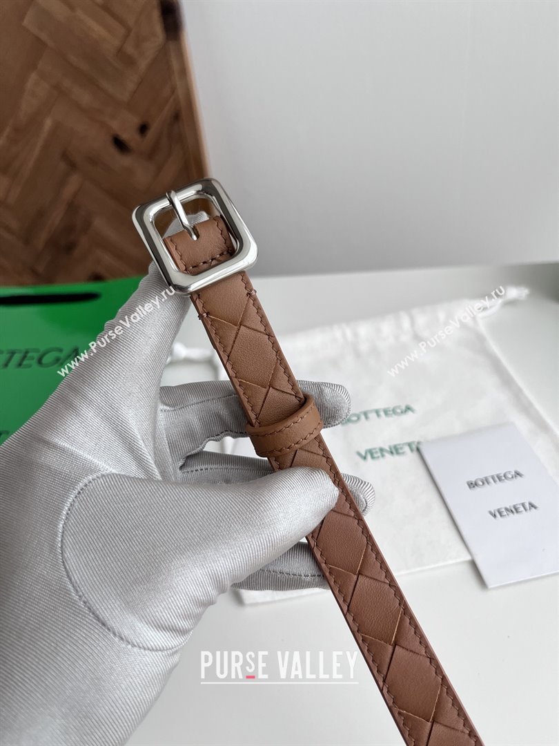 Bottega Veneta Womens Contour Belt 2cm BV111712 Brown/Silver 2025 (YANG-25111712)