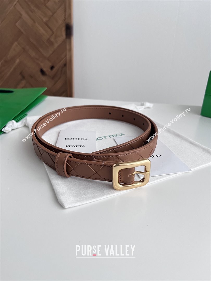 Bottega Veneta Womens Contour Belt 2cm BV111713 Brown/Gold 2025 (YANG-25111713)