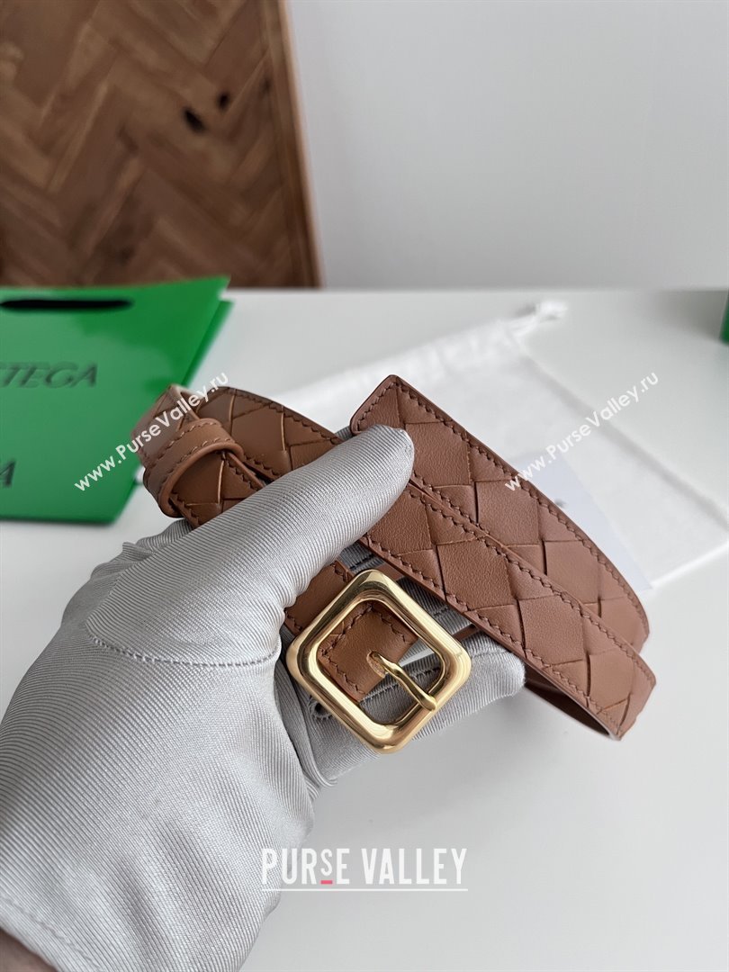 Bottega Veneta Womens Contour Belt 2cm BV111713 Brown/Gold 2025 (YANG-25111713)