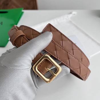 Bottega Veneta Womens Contour Belt 2cm BV111713 Brown/Gold 2025 (YANG-25111713)