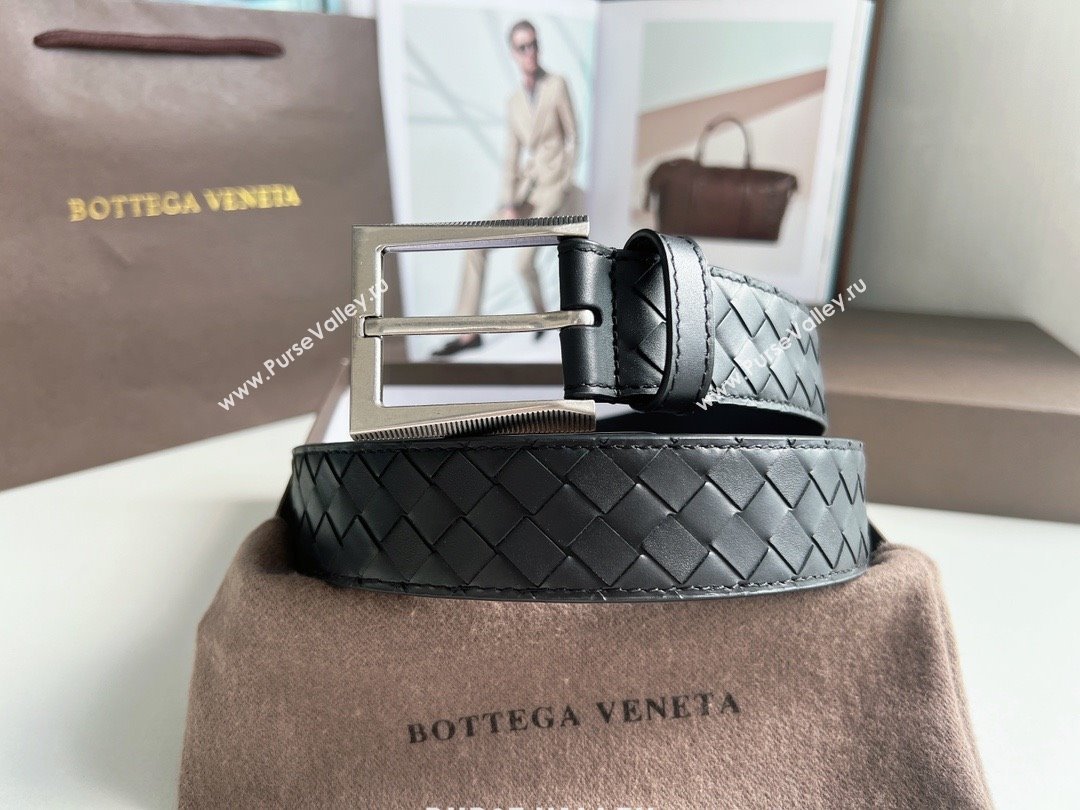 Bottega Veneta Intreccio Loop Belt 3.5cm BV111701 Black/Silver 2025 (YANG-25111701)