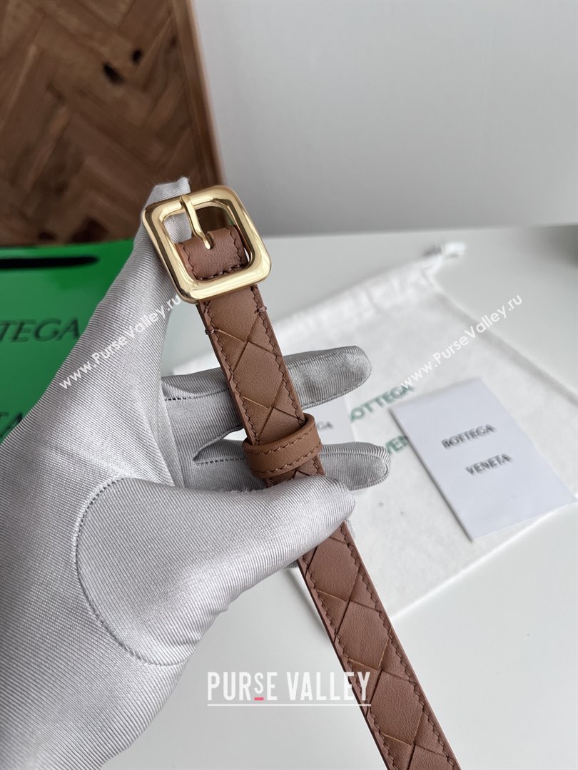 Bottega Veneta Womens Contour Belt 2cm BV111713 Brown/Gold 2025 (YANG-25111713)
