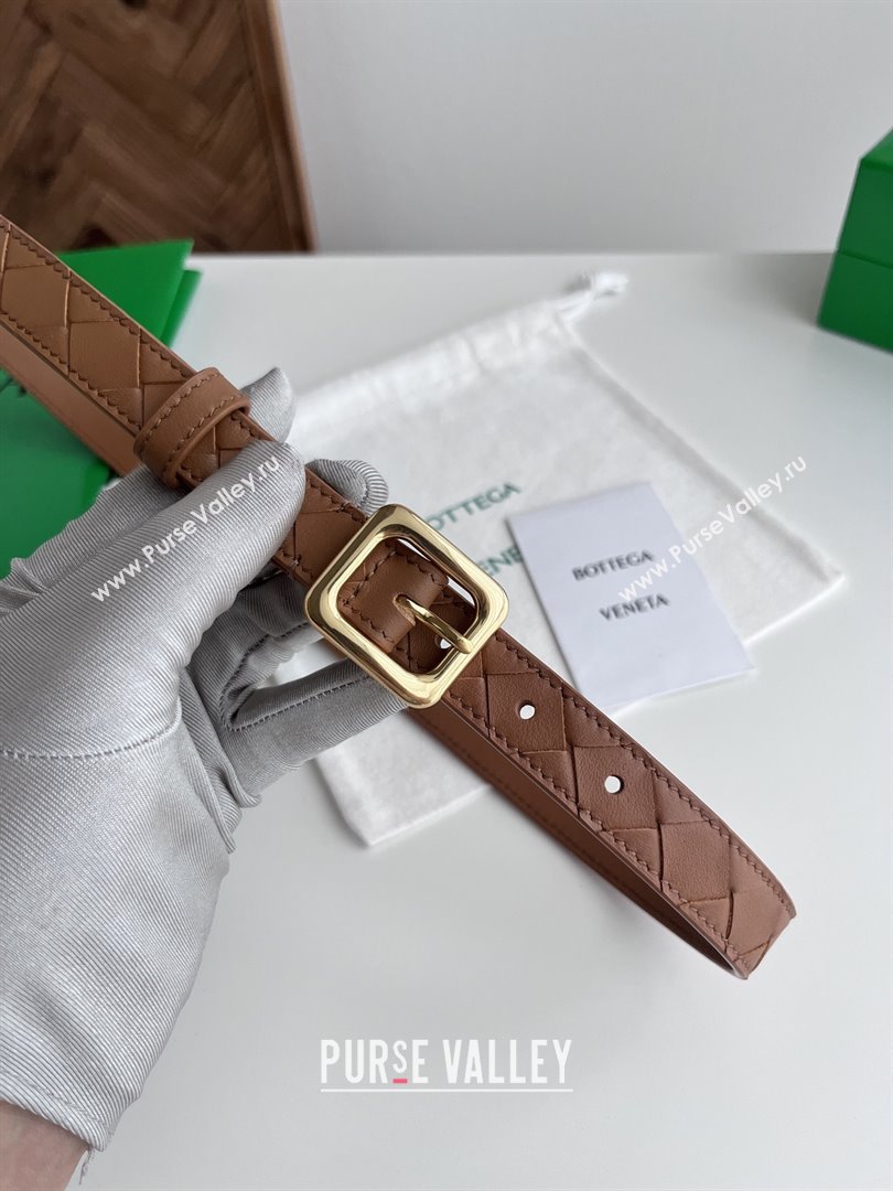 Bottega Veneta Womens Contour Belt 2cm BV111713 Brown/Gold 2025 (YANG-25111713)