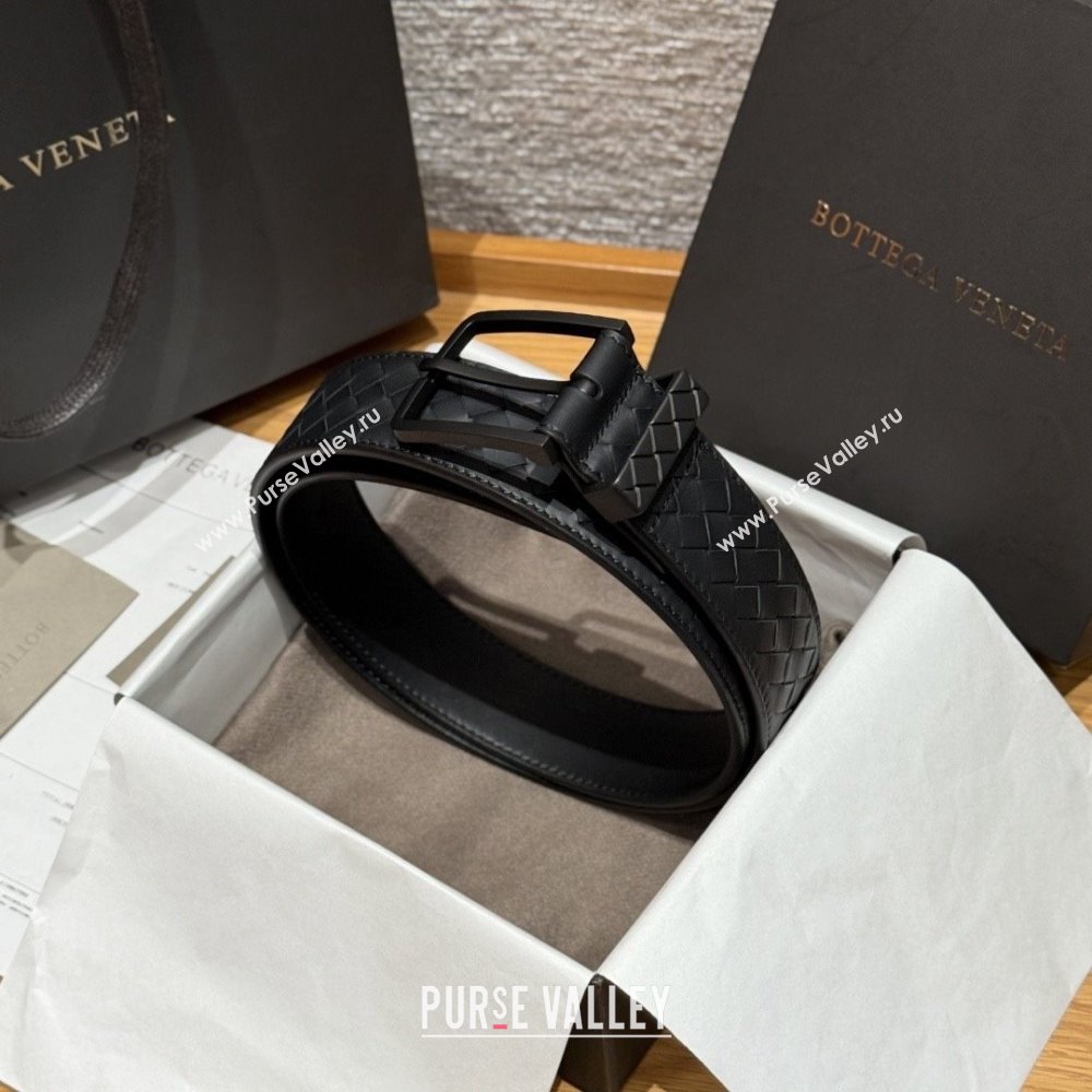 Bottega Veneta Intreccio Loop Belt BV111401 Black/Black 2025 (YANG-25111401)