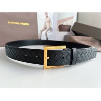 Bottega Veneta Intreccio Loop Belt 3.5cm BV111701 Black/Gold 2025 (YANG-25111702)