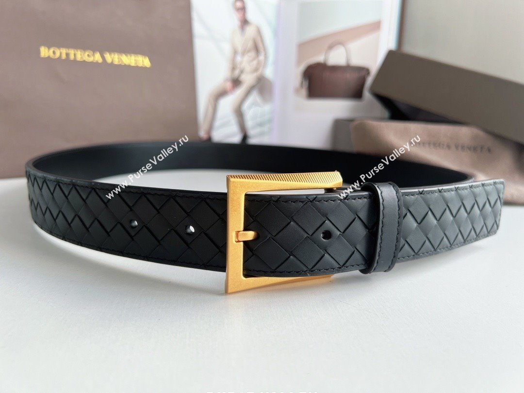 Bottega Veneta Intreccio Loop Belt 3.5cm BV111701 Black/Gold 2025 (YANG-25111702)
