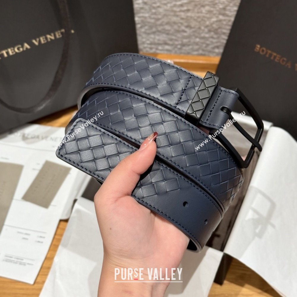 Bottega Veneta Intreccio Loop Belt BV111402 Blue/Black 2025 (YANG-25111402)