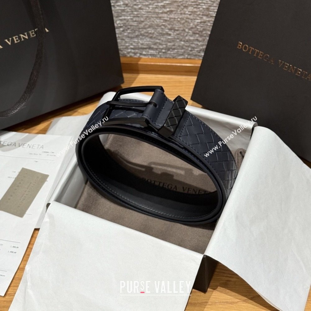 Bottega Veneta Intreccio Loop Belt BV111402 Blue/Black 2025 (YANG-25111402)