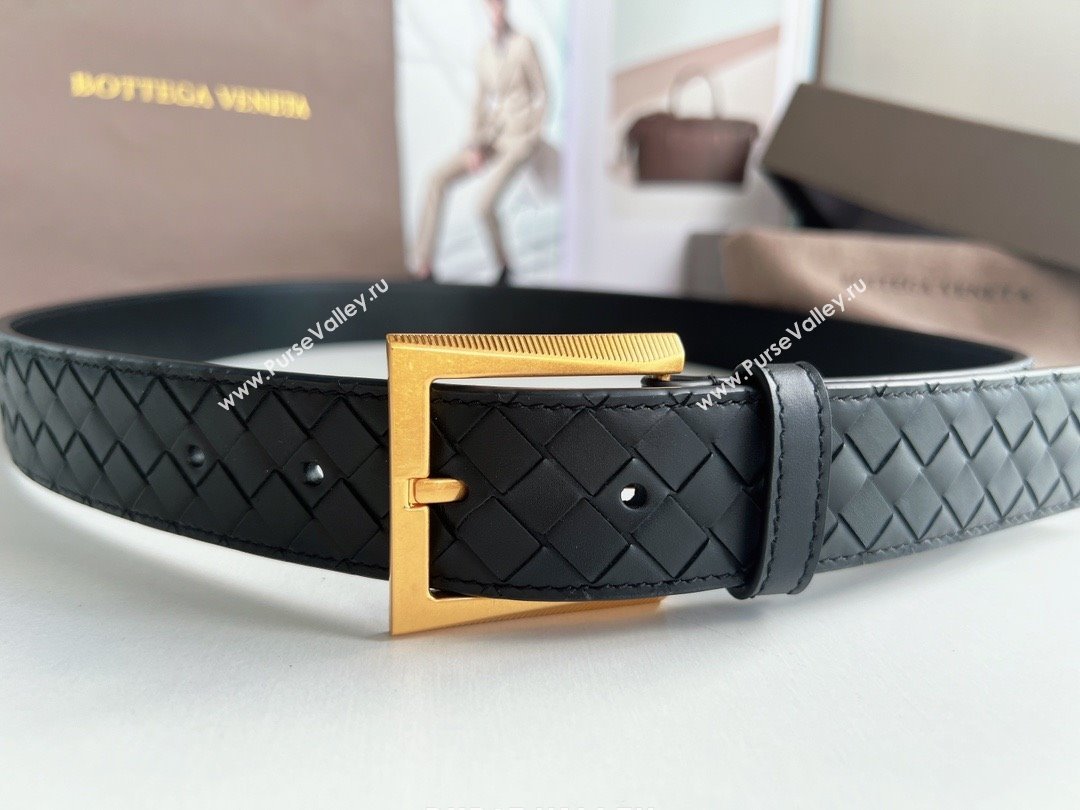 Bottega Veneta Intreccio Loop Belt 3.5cm BV111701 Black/Gold 2025 (YANG-25111702)