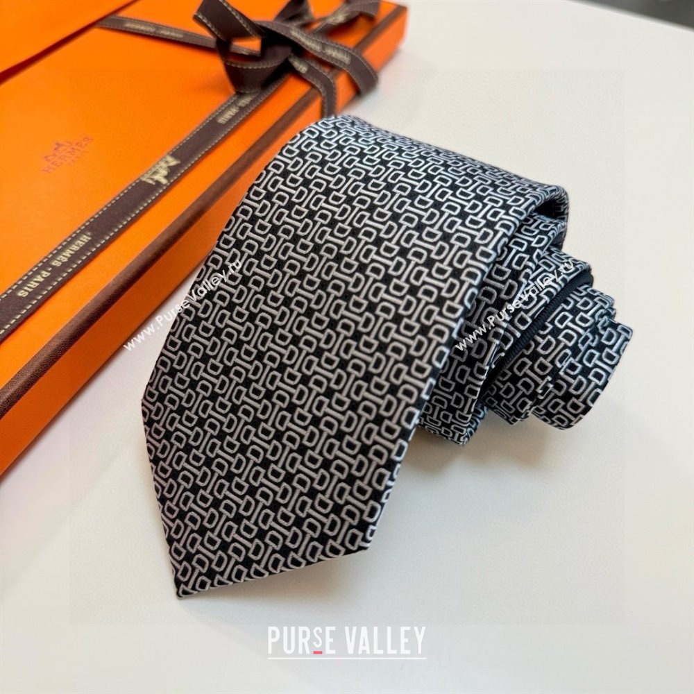 Hermes Silk Tie H111802 Grey/Black 2025 (A-25111802)