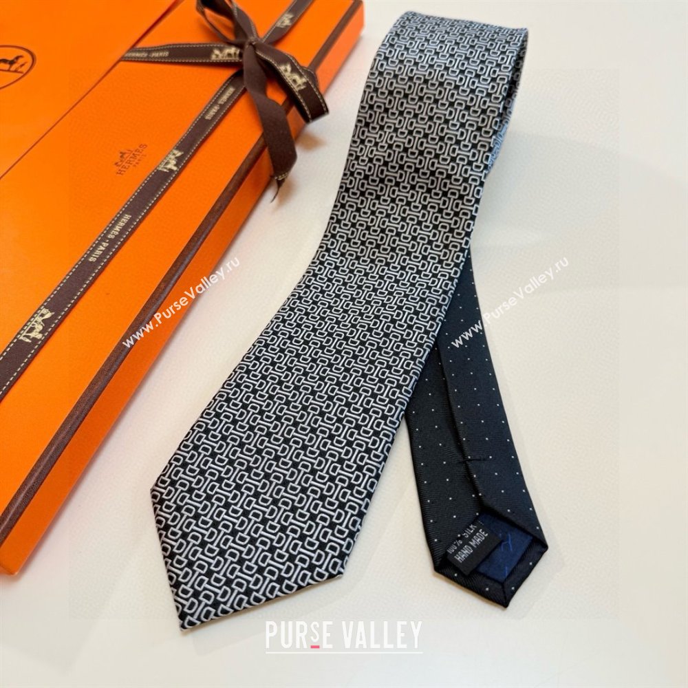 Hermes Silk Tie H111802 Grey/Black 2025 (A-25111802)