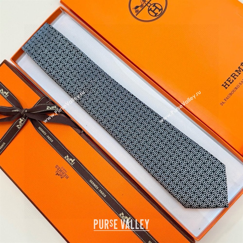 Hermes Silk Tie H111802 Grey/Black 2025 (A-25111802)