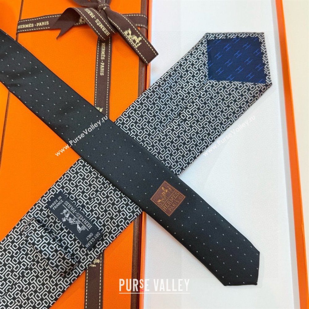 Hermes Silk Tie H111802 Grey/Black 2025 (A-25111802)
