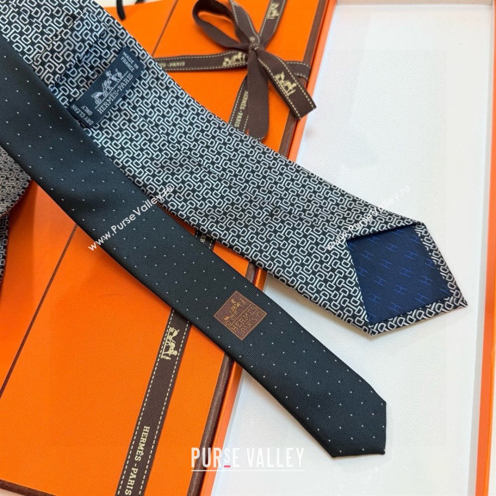 Hermes Silk Tie H111802 Grey/Black 2025 (A-25111802)