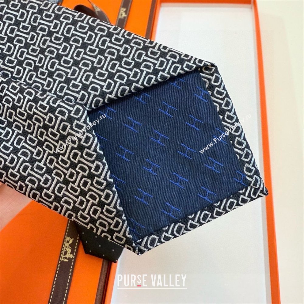 Hermes Silk Tie H111802 Grey/Black 2025 (A-25111802)