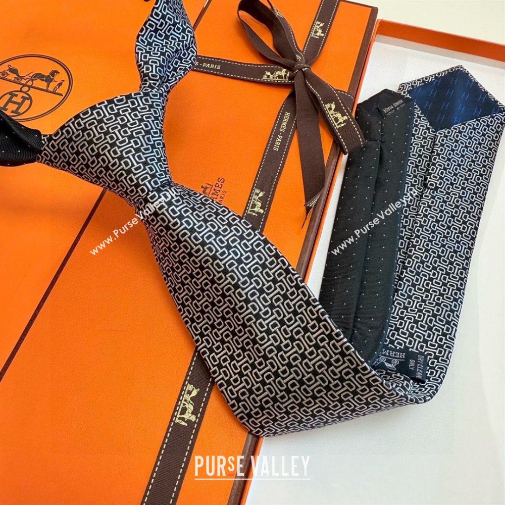 Hermes Silk Tie H111802 Grey/Black 2025 (A-25111802)