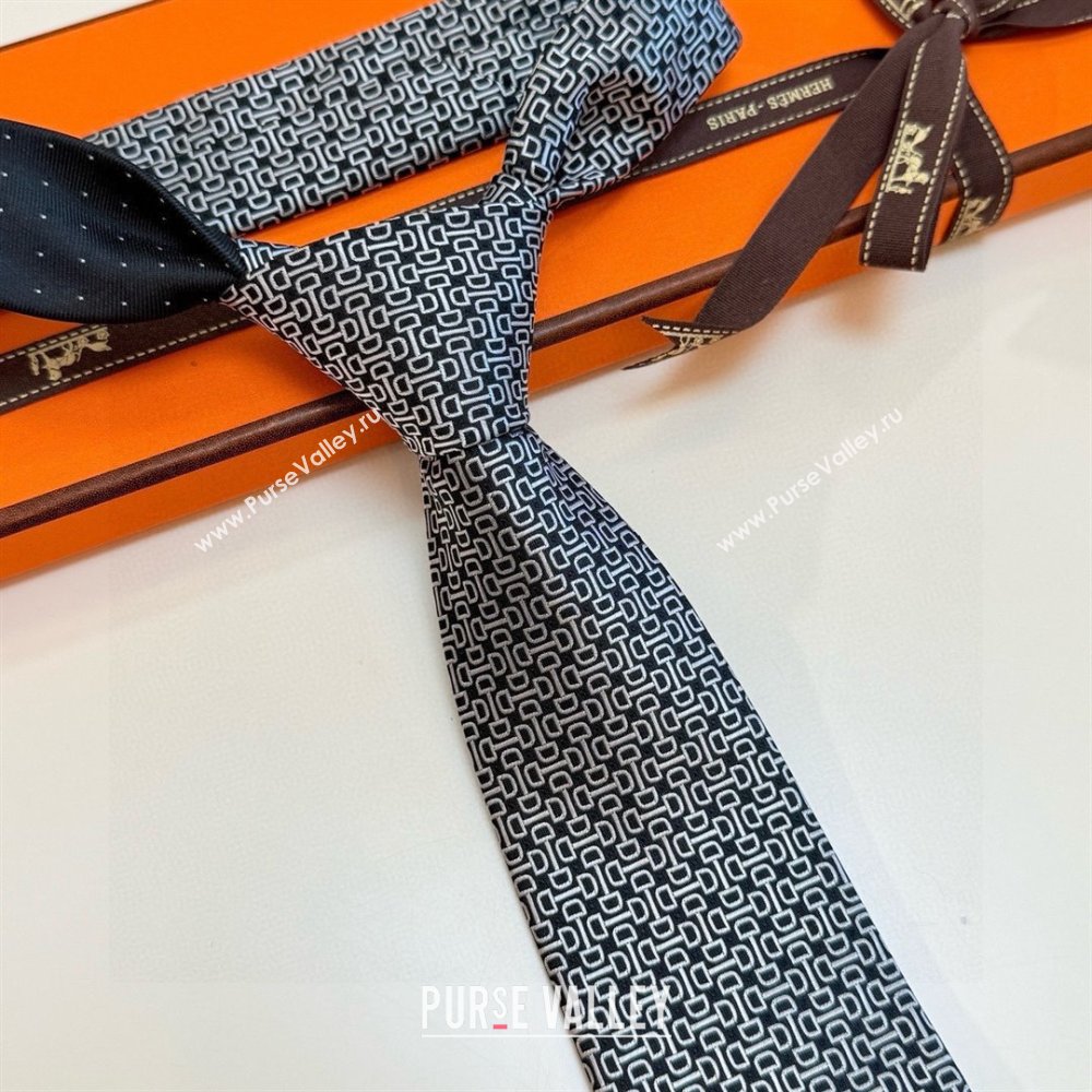 Hermes Silk Tie H111802 Grey/Black 2025 (A-25111802)