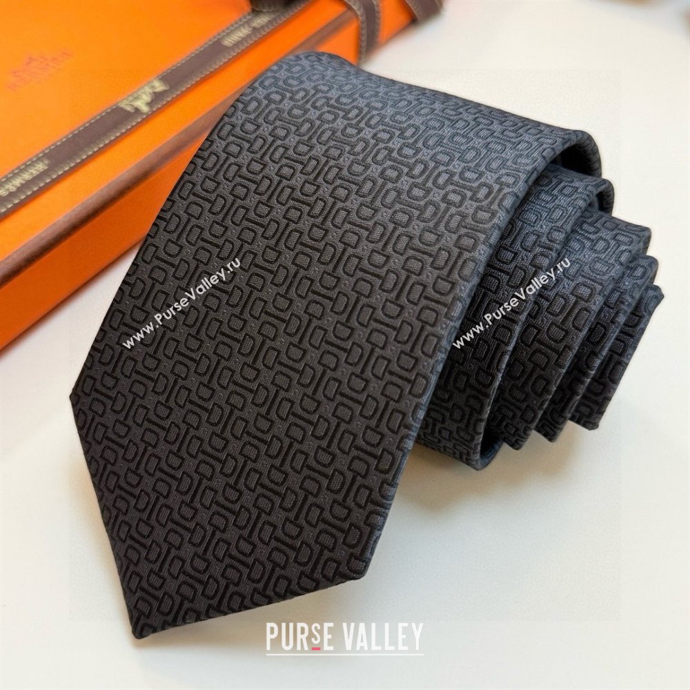 Hermes Silk Tie B111804 Black 2025 (A-25111804)