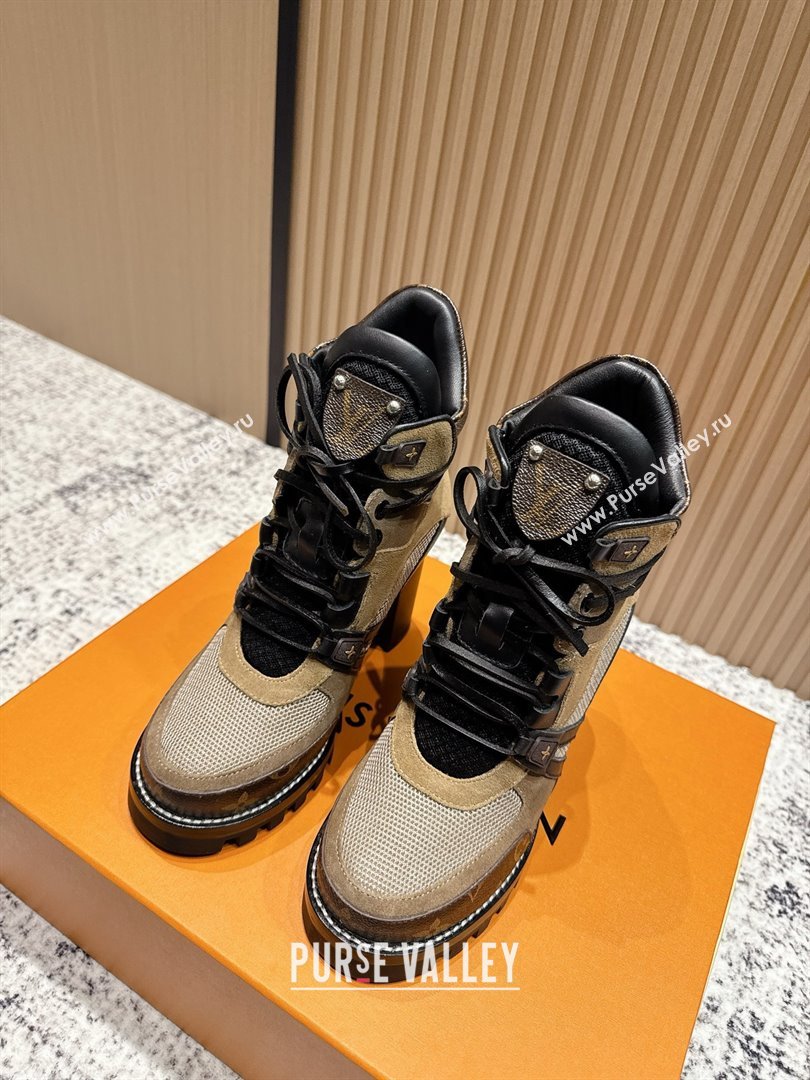 Louis Vuitton Star Trail Ankle Boots 9cm in Mesh, Suede Caflskin LV111828 Khaki 2025 (MD-25111828)