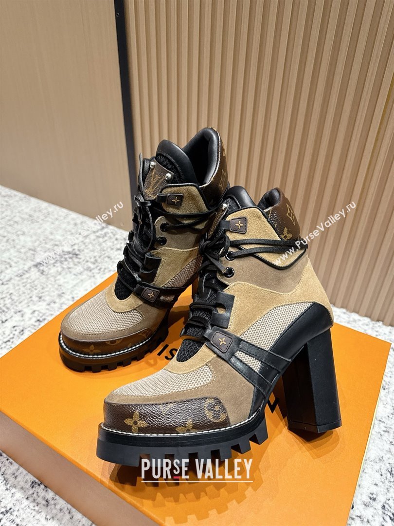 Louis Vuitton Star Trail Ankle Boots 9cm in Mesh, Suede Caflskin LV111828 Khaki 2025 (MD-25111828)