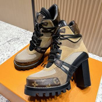 Louis Vuitton Star Trail Ankle Boots 9cm in Mesh, Suede Caflskin LV111828 Khaki 2025 (MD-25111828)